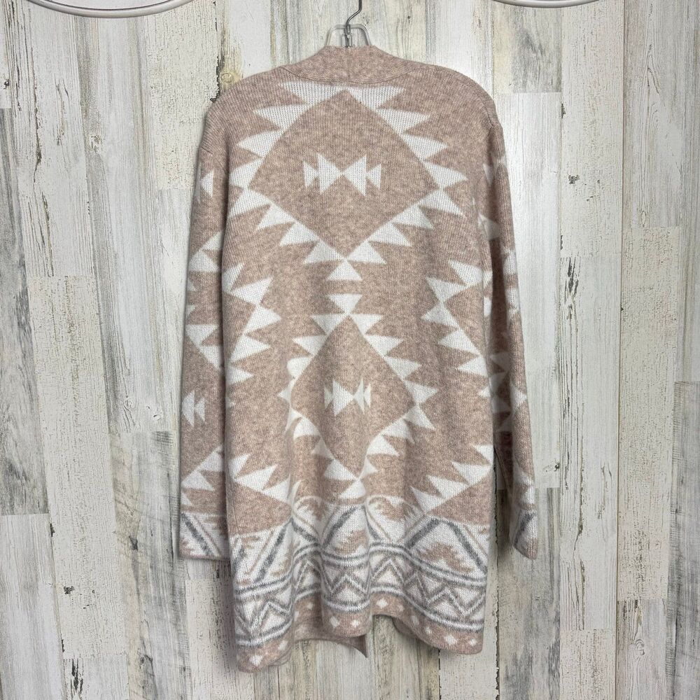 Frye The Cozy Cardigan Open Front Tan and White Western Nordic Pattern Cardigan - Picture 2 of 10